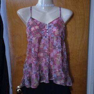 Floral Babydoll Style Top Pink and Yellow